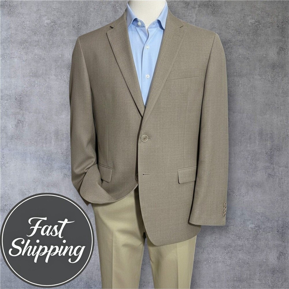 TOMMY HILFIGER Men’s 44R Tan Beige Wool Blend Blazer Sport Coat 2-Button Jacket
